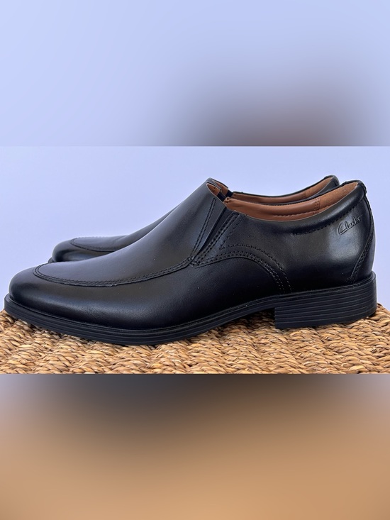 Clarks Men’s Whiddon Step Loafer Leather Slip On Double Gore Black Size 8W main image 9